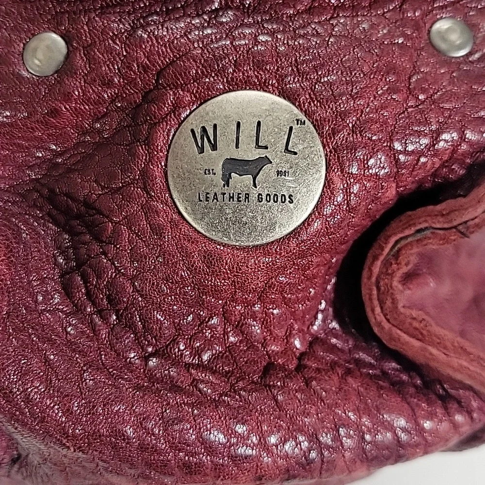 Large WILL Leather Goods Burgundy Heavy Leather Tote Bag